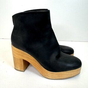 Coclico Vida Clog Ankle Boots Size 37 US 7 Black Textured Leather Wooden Heel